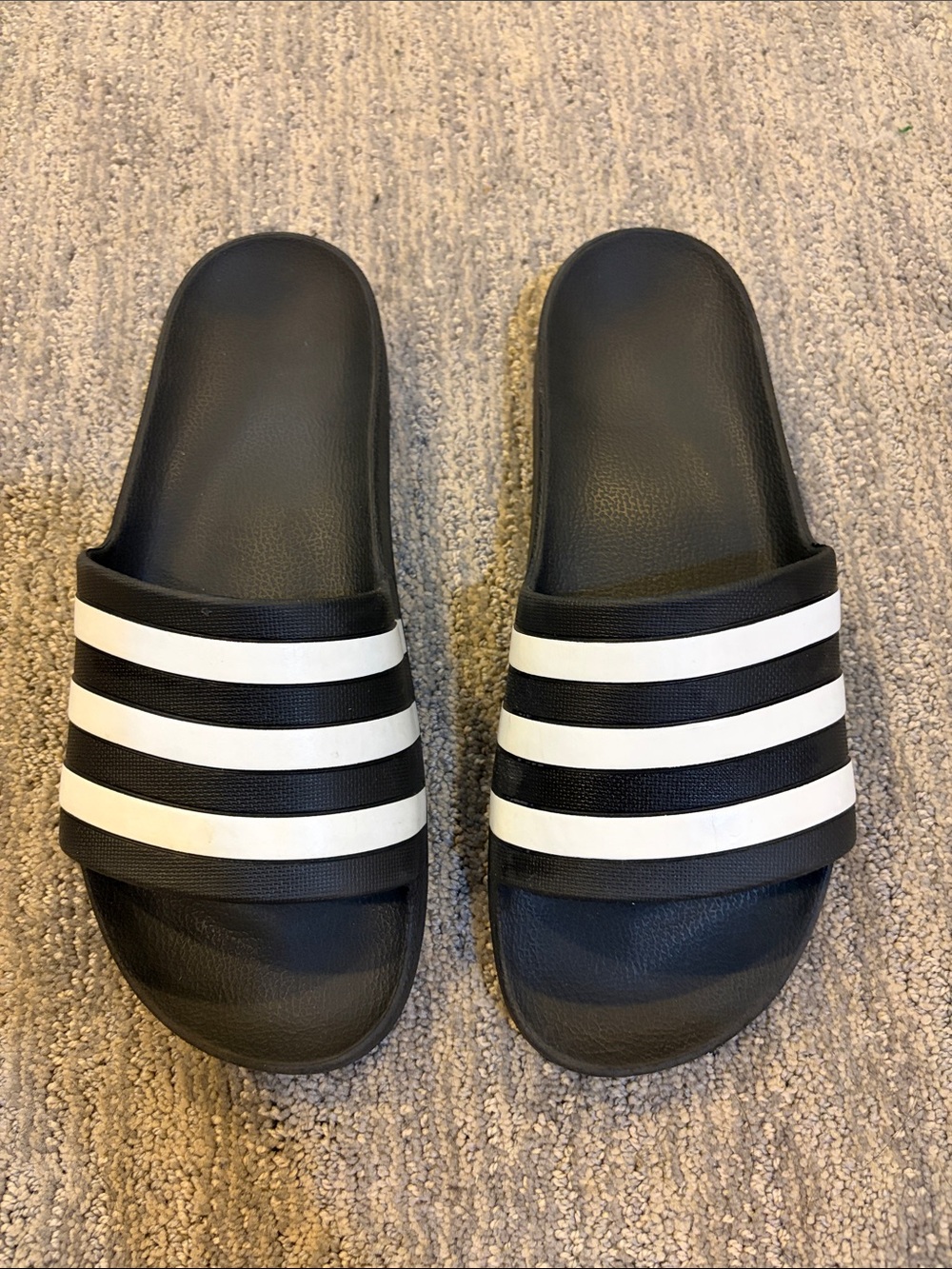 adidas Black Slide Sandals with White Stripes